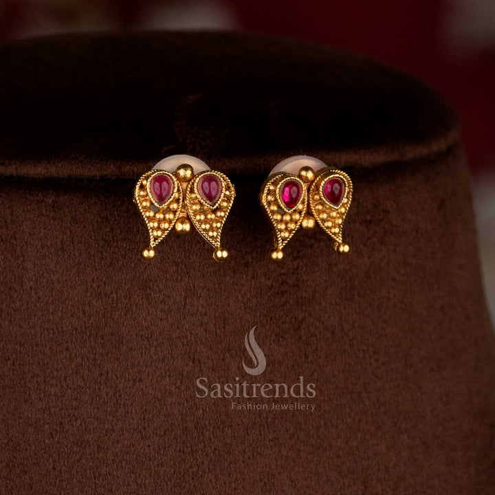 Glistening classic matte gold plated ruby drop stone earrings for elegant party styling – Sasitrends