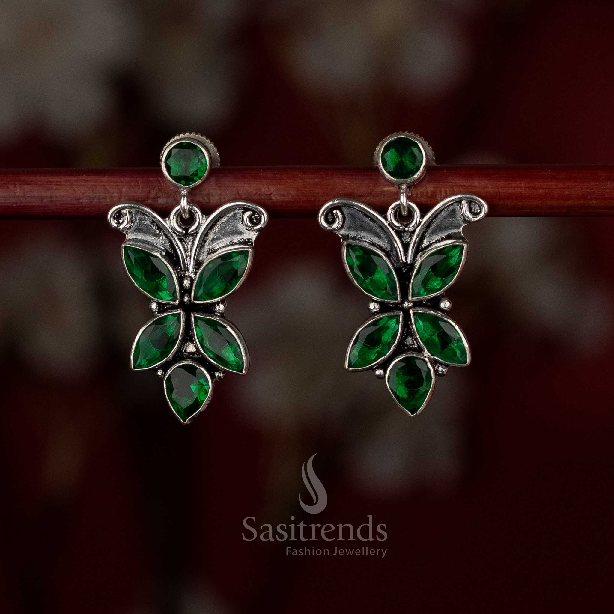 Serene green oxidised silver butterfly earrings with graceful swing for elegant wear – Sasitrends