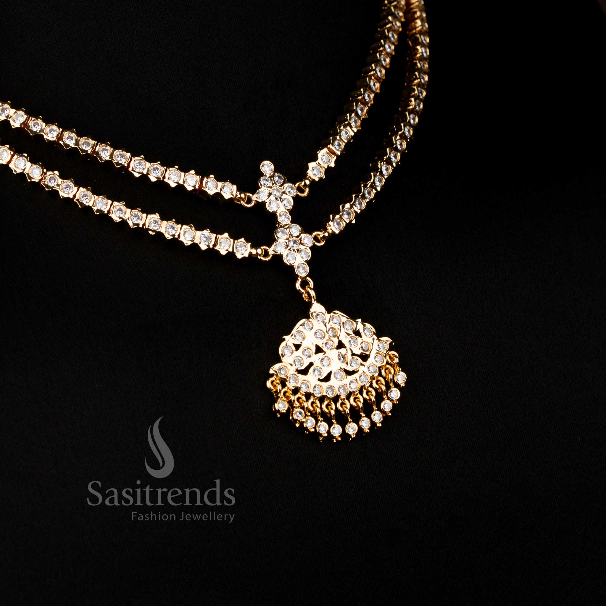 Opulent Panchaloga double layer necklace with white AD stones, Guaranteed Impon Attigai 24K Micro Gold Plated – Sasitrends