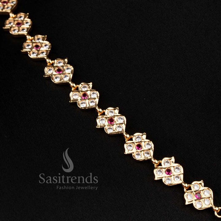 Luminous white-ruby AD necklace with micro gold plating, delicate pendant and elegant accents, perfect for party and evening wear – Sasitrends