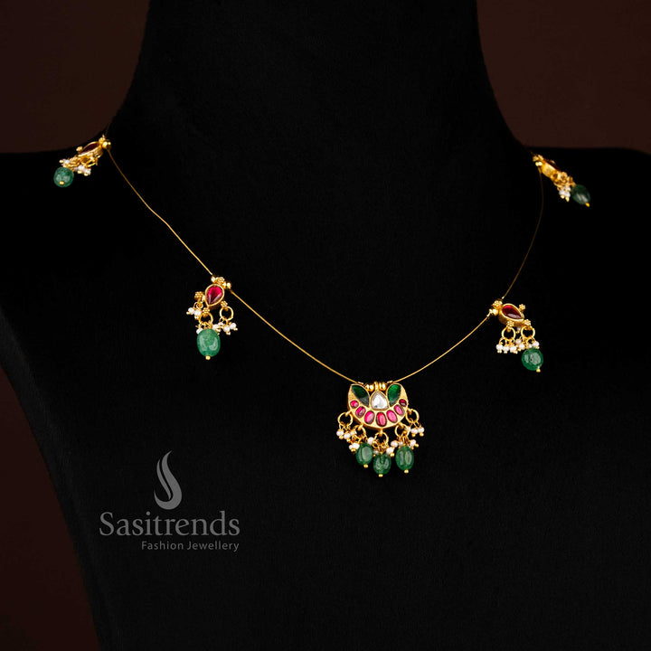 Charming Jadau chain necklace balancing modern glow and pearl detailed finish – Sasitrends