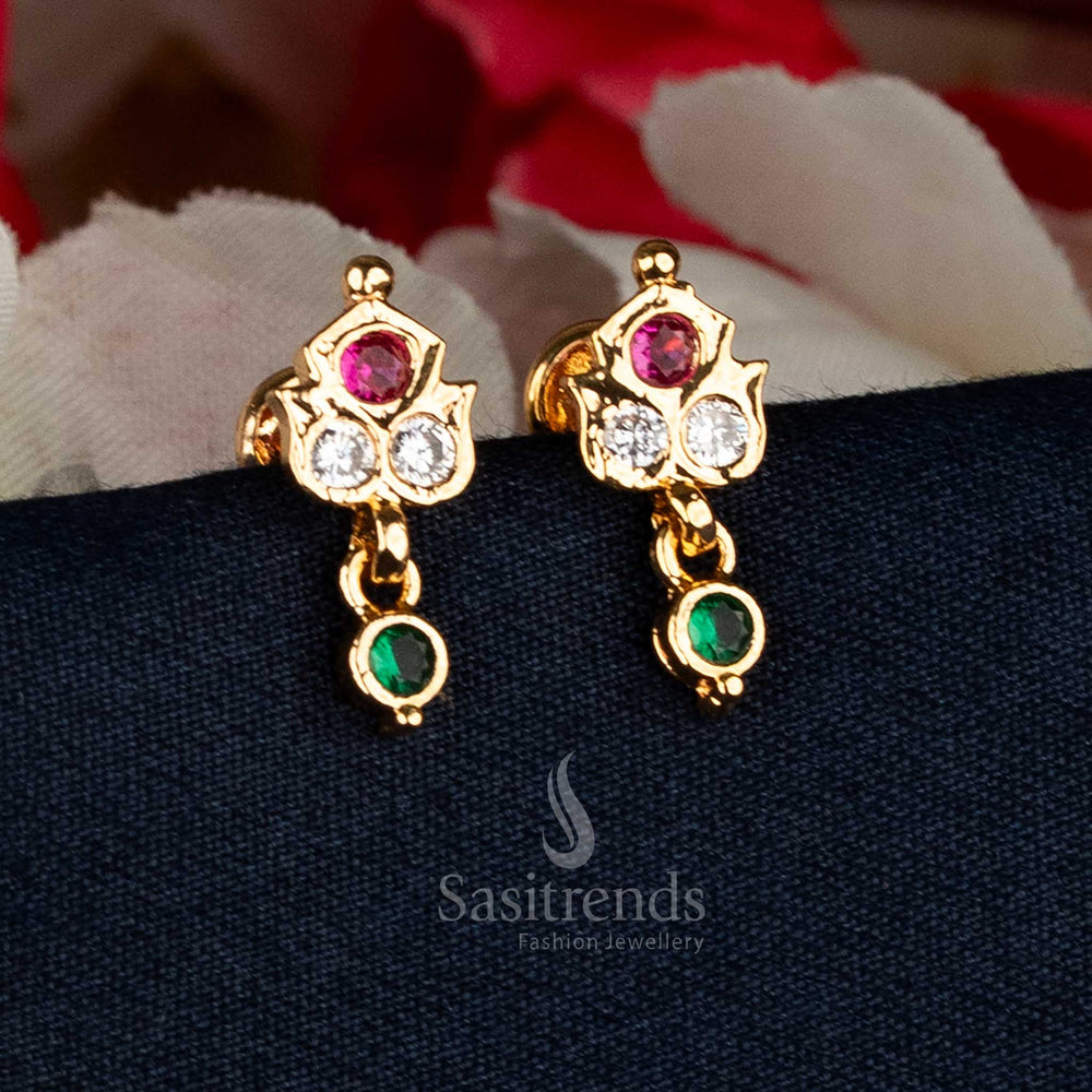 Vibrant multi Impon Addigai micro gold plated AD stone floral drop stud earrings featuring colourful sparkle perfect for festive and wedding celebrations – Sasitrends