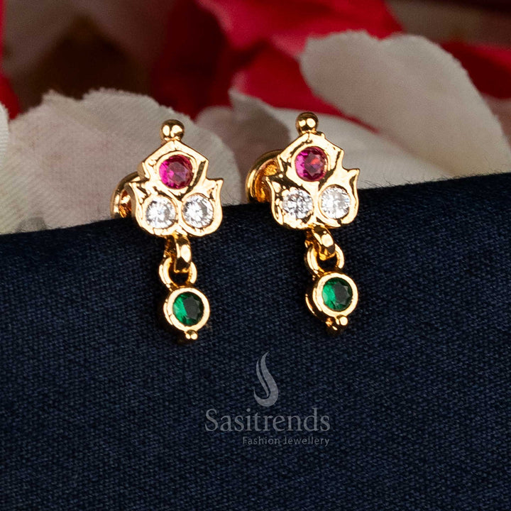 Vibrant multi Impon Addigai micro gold plated AD stone floral drop stud earrings featuring colourful sparkle perfect for festive and wedding celebrations – Sasitrends