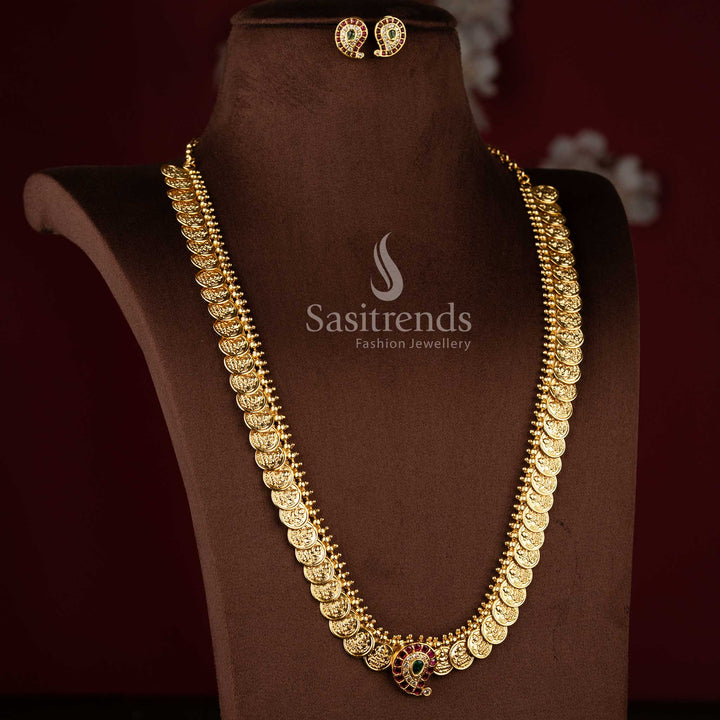 Royal multi Kemp Lakshmi temple long necklace set, stunning jewellery for weddings and pooja functions - Sasitrends