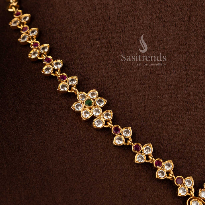 Magnificent multi traditional floral AD necklace jewellery set, charming ornament for saree styling - Sasitrends