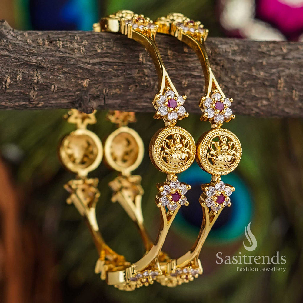 Majestic Lakshmi bangles pair 1 gram micro gold plated with brilliant white and ruby American diamond stones, a traditional occasion jewellery beauty of regal elegance – Sasitrends