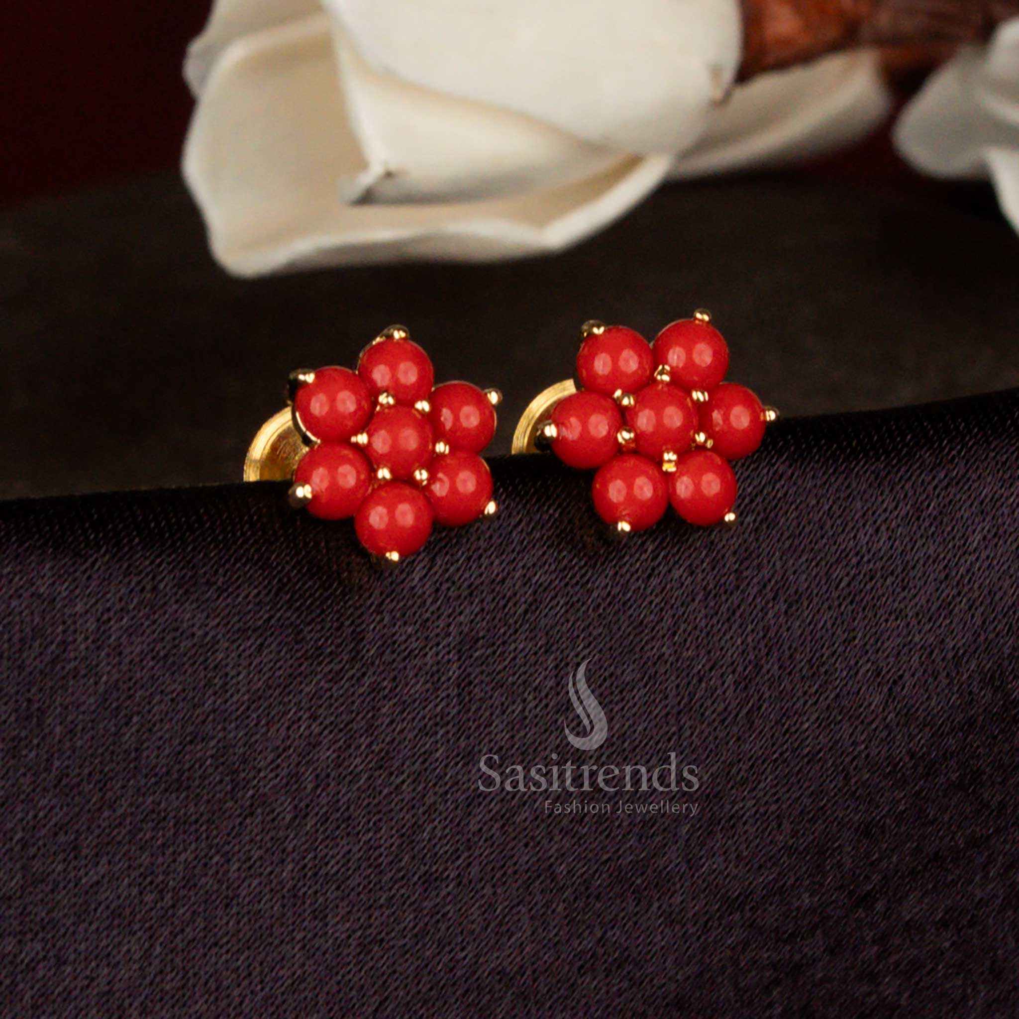 Heritage pavalam micro gold plated round AD stone flower stud earrings with pearl drops designed for graceful occasions and meaningful presents – Sasitrends