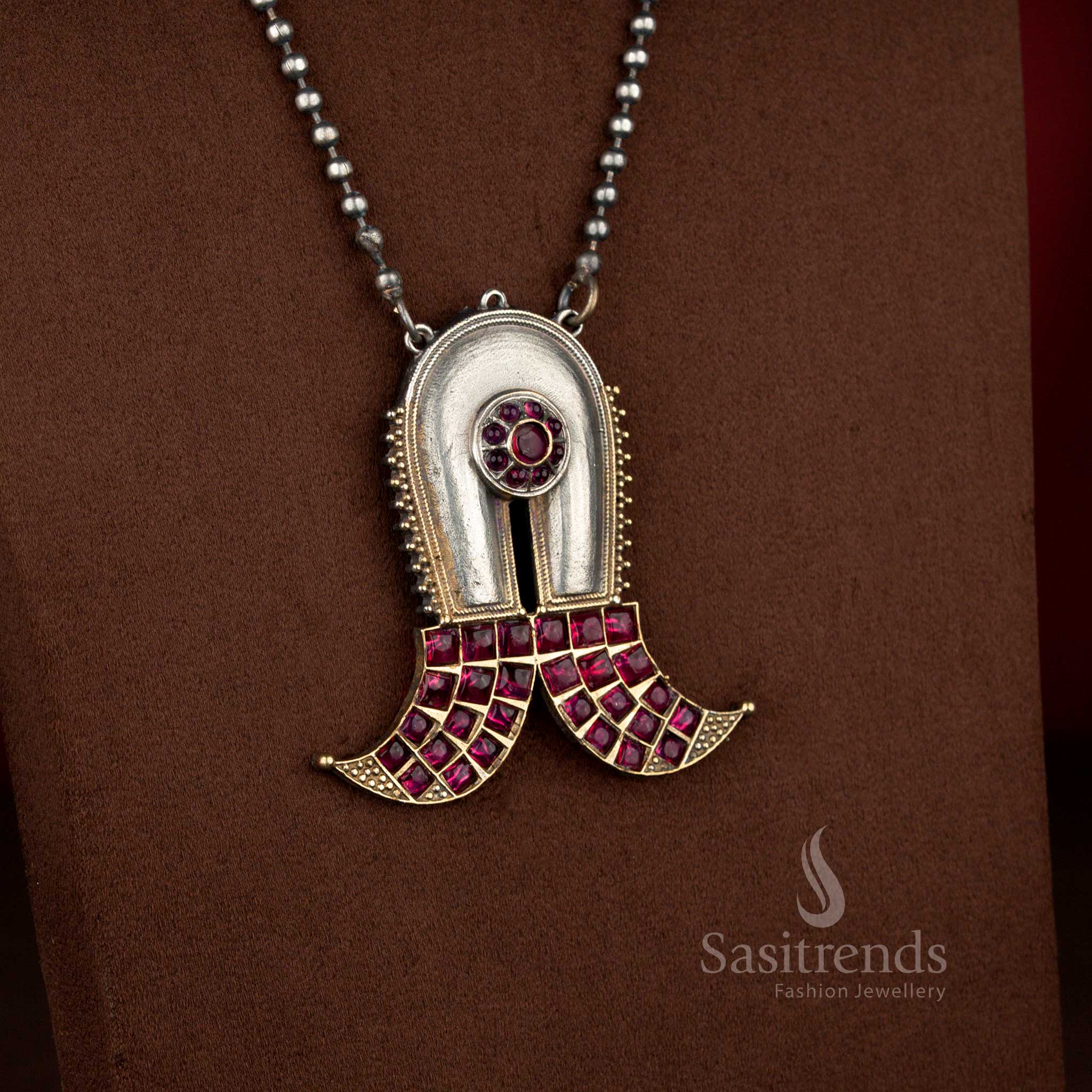 Radiant ruby dual tone antique oxidised 92.5 silver plated Shivlinga long necklace for celebrations – Sasitrends