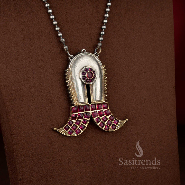 Radiant ruby dual tone antique oxidised 92.5 silver plated Shivlinga long necklace for celebrations – Sasitrends