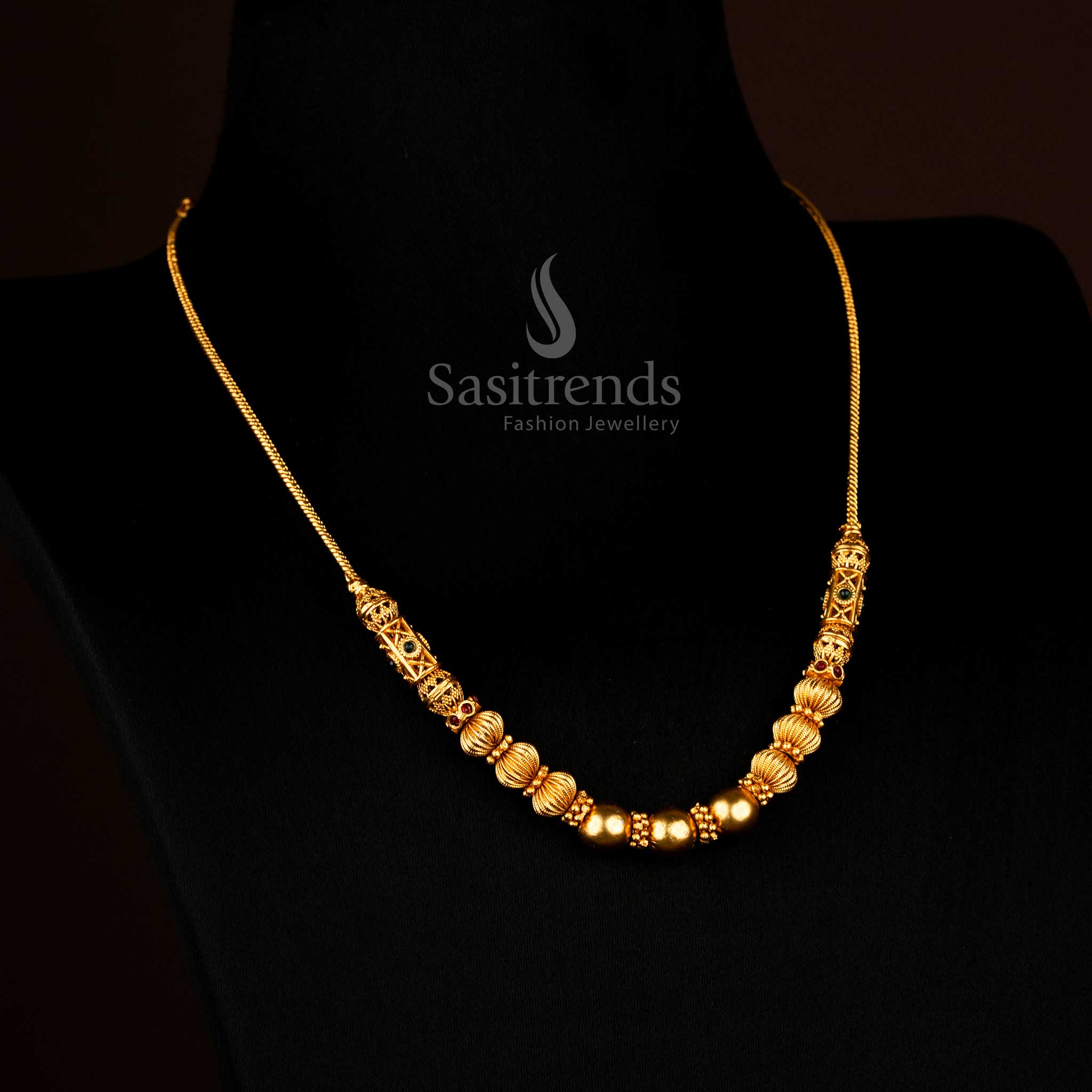 Majestic Classic Temple Matte Gold Ball Chain Necklace Designed for Premium Festive and Bridal Jewellery Occasions – Sasitrends