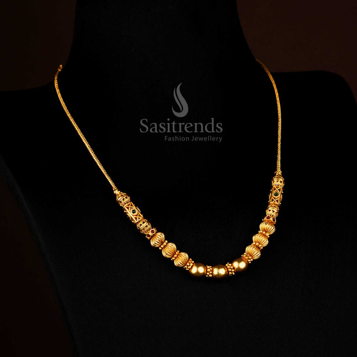 Majestic Classic Temple Matte Gold Ball Chain Necklace Designed for Premium Festive and Bridal Jewellery Occasions – Sasitrends