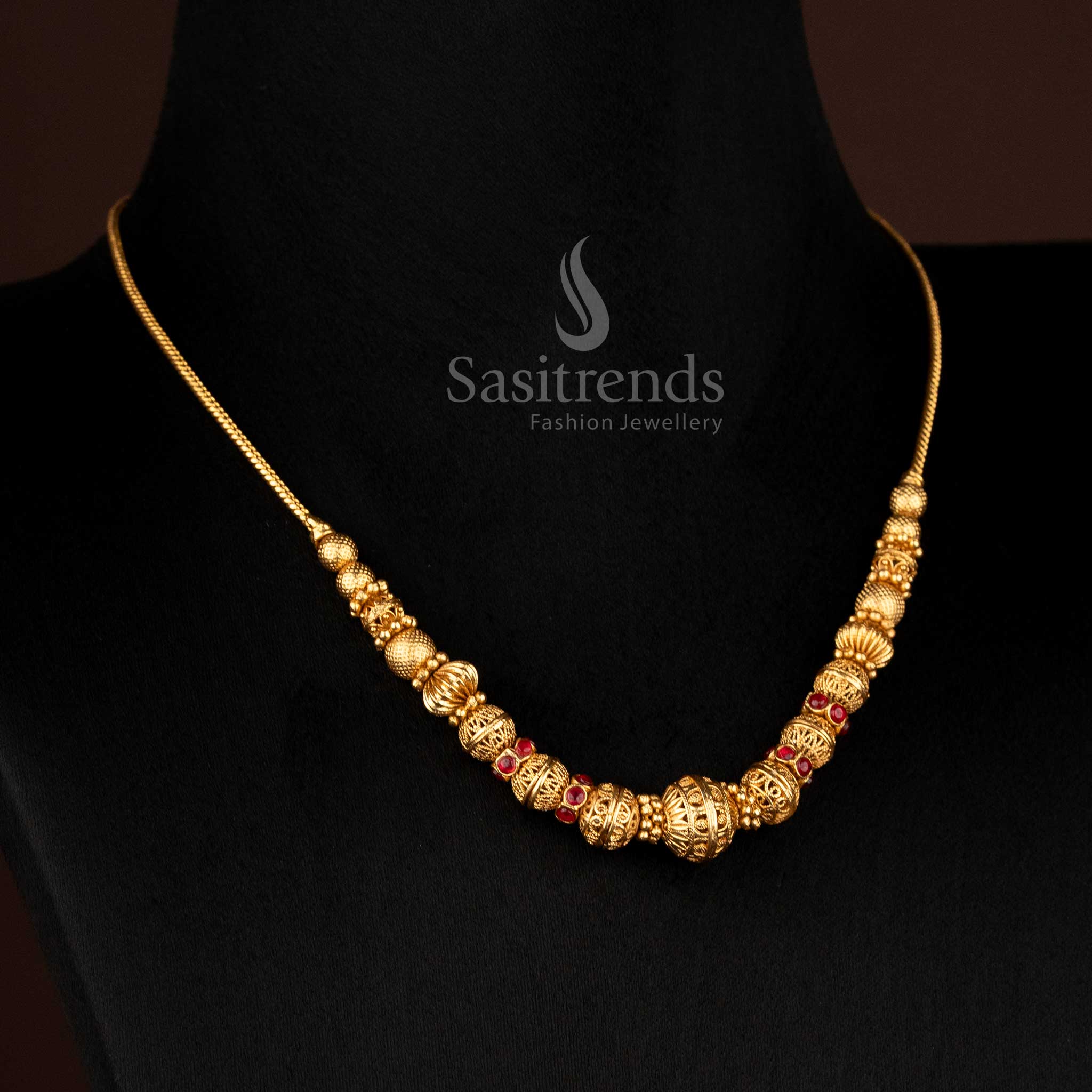 Eternal Temple Matte Gold Plated Artisan Ball Chain Necklace Representing Cultural Legacy and Handcrafted Festive Jewellery Beauty – Sasitrends