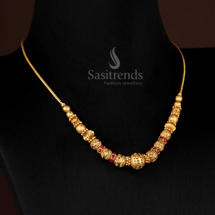 Eternal Temple Matte Gold Plated Artisan Ball Chain Necklace Representing Cultural Legacy and Handcrafted Festive Jewellery Beauty – Sasitrends