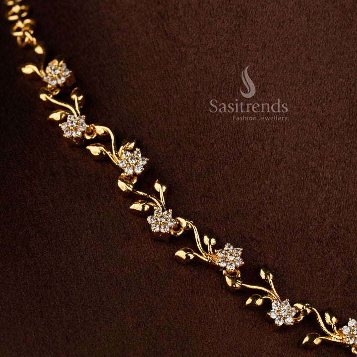 Ethereal white matte gold peacock feather AD stones necklace jewellery set, elegant accessory for saree and festive wear - Sasitrends