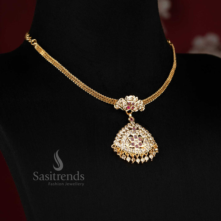 Impon white ruby micro gold plated traditional star flower pendant addigai necklace, vibrant jewellery piece for temple visits and festive saree wear - Sasitrends