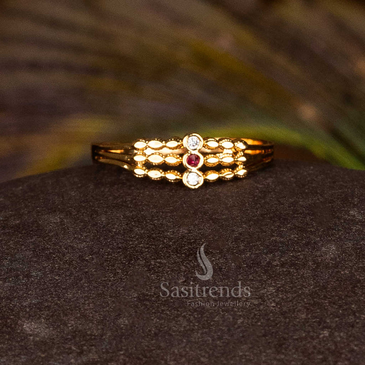 Luminous White-Ruby One Gram Micro Gold Plated AD 3 Step Ring, a statement piece for celebratory traditional and festive jewellery occasions – Sasitrends
