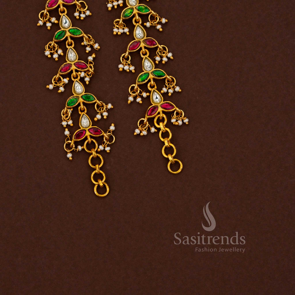 Opulent kundan gold plated branch silhouette pearl matil in multicolour style wonderful for traditional weddings and temple occasions – Sasitrends