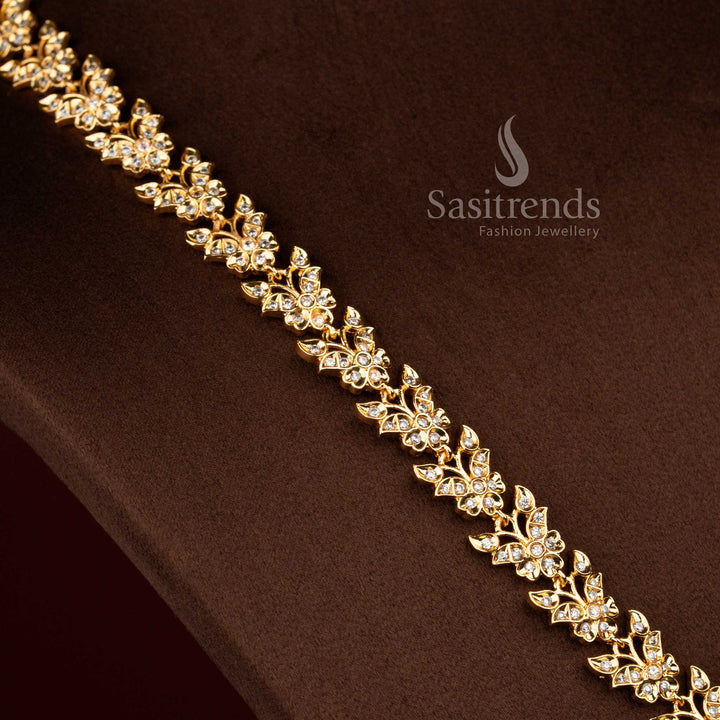 Graceful micro gold plated eagle motif butterfly chain long haram necklace in white brilliance ideal for receptions and festive gatherings – Sasitrends