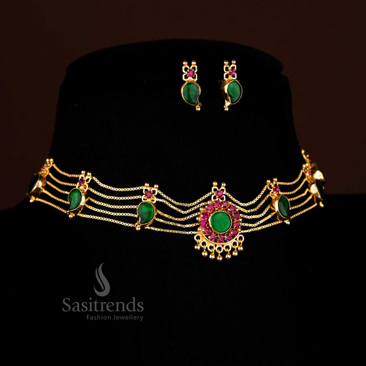 Elegant mango tone one gram micro gold choker necklace jewellery set with intricate traditional motifs for ethnic wear - Sasitrends