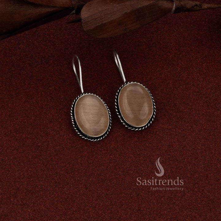 Graceful oxidised oval gem rope frame dangle earrings dark pink ideal for workdays, meetings and relaxed evening styling – Sasitrends