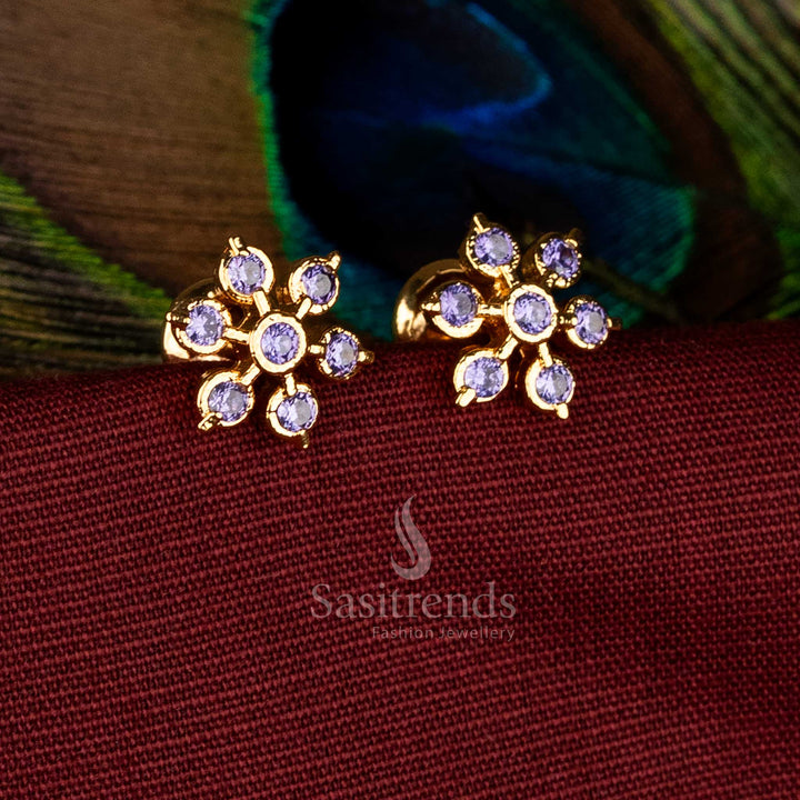 Lavender bloom inspired floral cluster micro gold plated 1 gram impon stud earrings with sparking AD accents, chic pastel statement jewellery for festive and family wear, premium look guaranteed – Sasitrends