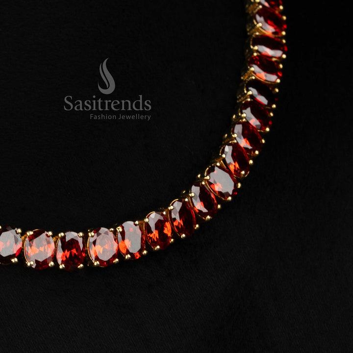 Red FlameLuxe American diamond micro gold plated oval necklace perfect for party evenings and exclusive gatherings - Sasitrends