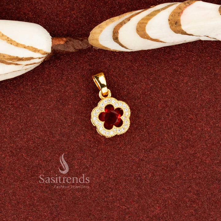 Radiant red one gram micro gold plated AD scalloped cushion cut flower pendant for festive and office wear – Sasitrends