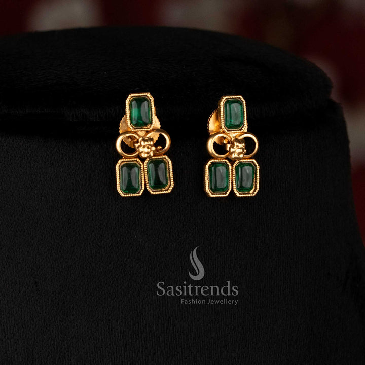 Striking Classic Matte Gold Plated Emerald-Cut Rectangular Stone Choker Necklace Set for Festive Wear - Sasitrends