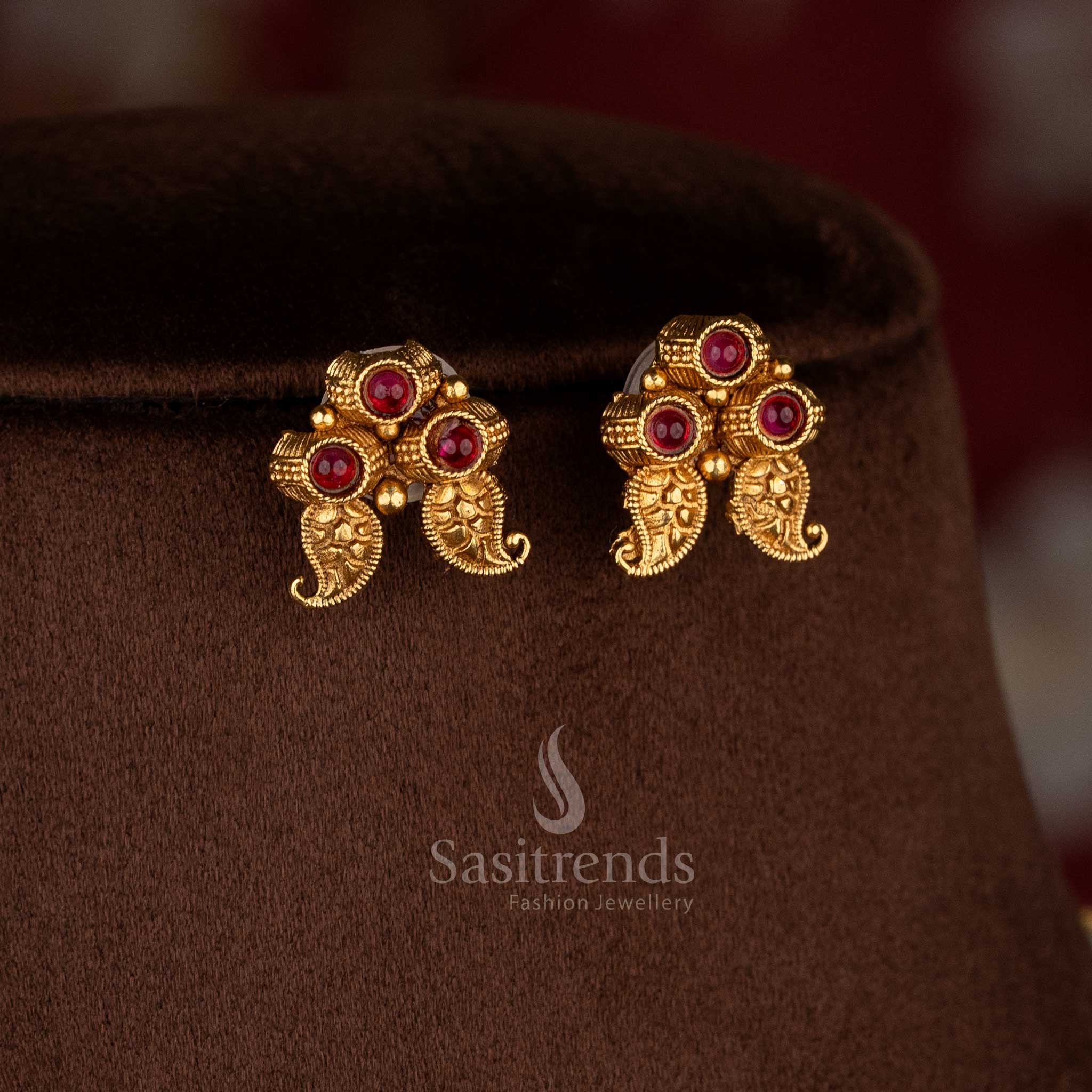 Brilliant classic matte gold plated ruby drop stone earrings for refined festive occasions – Sasitrends