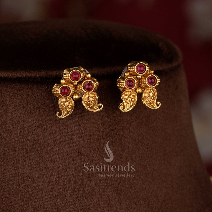 Brilliant classic matte gold plated ruby drop stone earrings for refined festive occasions – Sasitrends