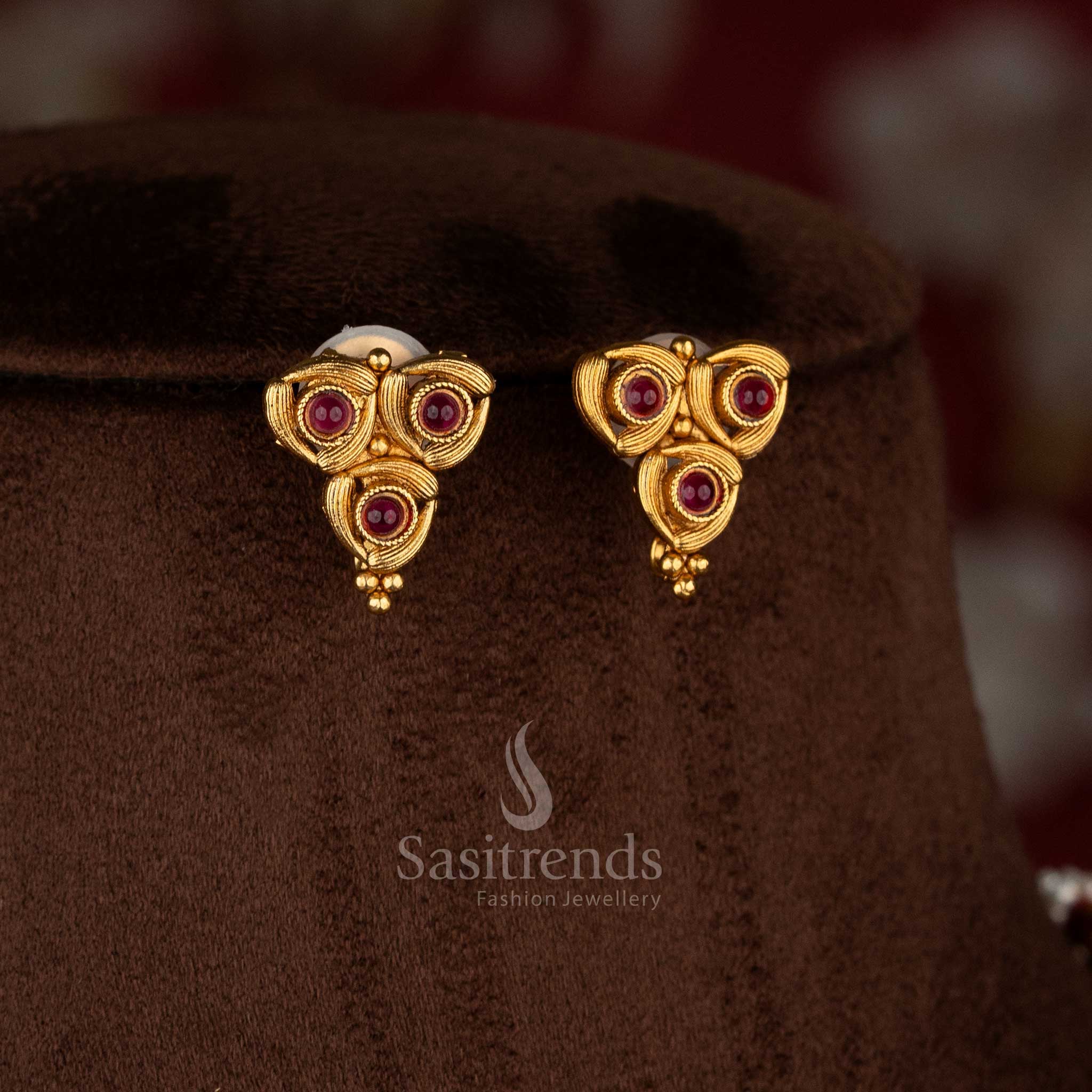 Elegant classic matte gold plated ruby cut-stone earrings ideal for evening outings – Sasitrends
