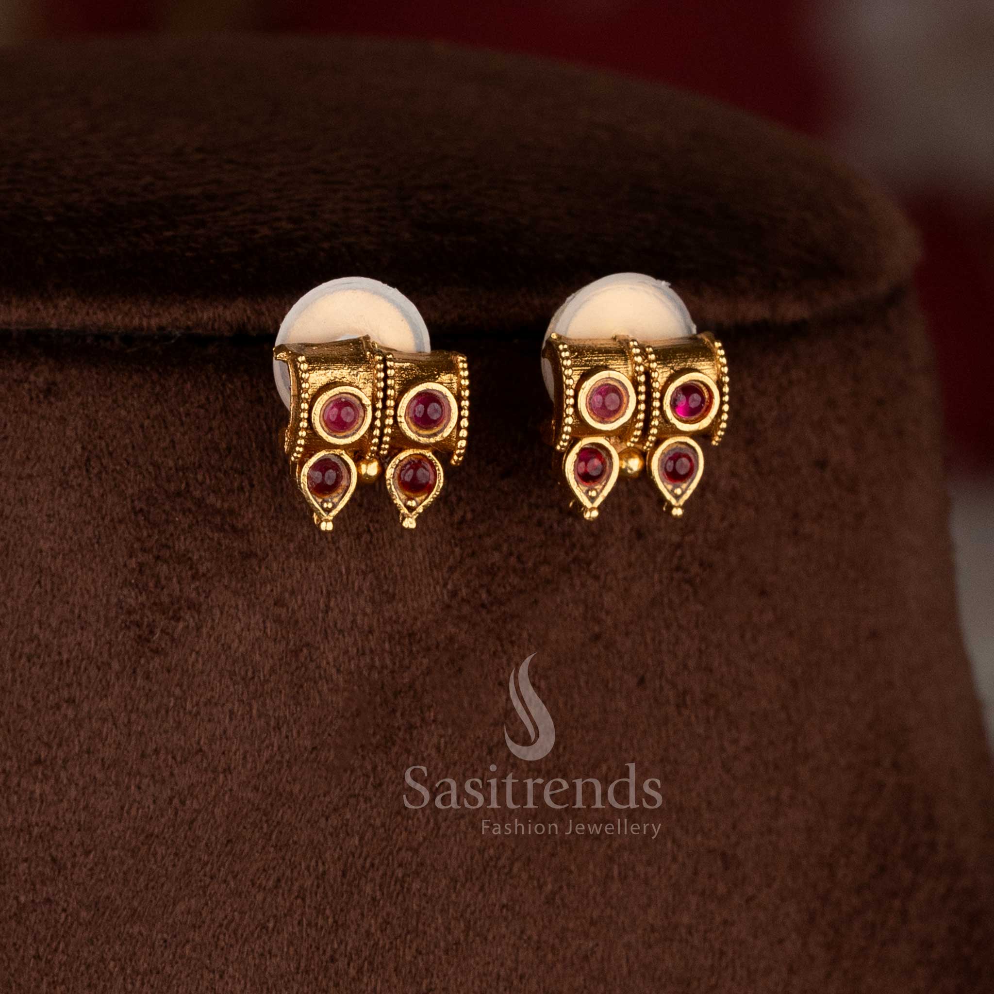 Graceful classic matte gold plated ruby drop hanging earrings ideal for evening celebrations – Sasitrends