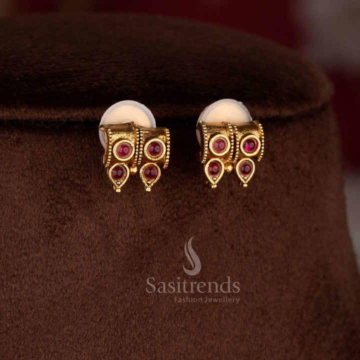 Graceful classic matte gold plated ruby drop hanging earrings ideal for evening celebrations – Sasitrends