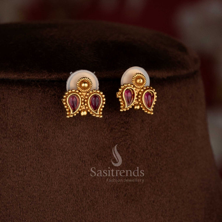 Charming classic matte gold plated ruby hanging stone earrings for festive styling – Sasitrends