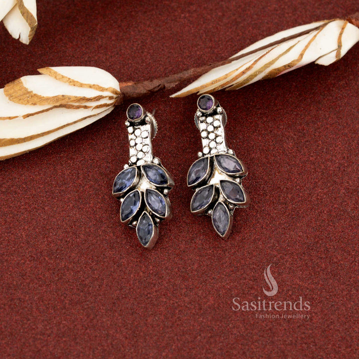 Refined purple oxidised marquise leaf cluster stone earrings designed for creative office wear and stylish professionalism – Sasitrends