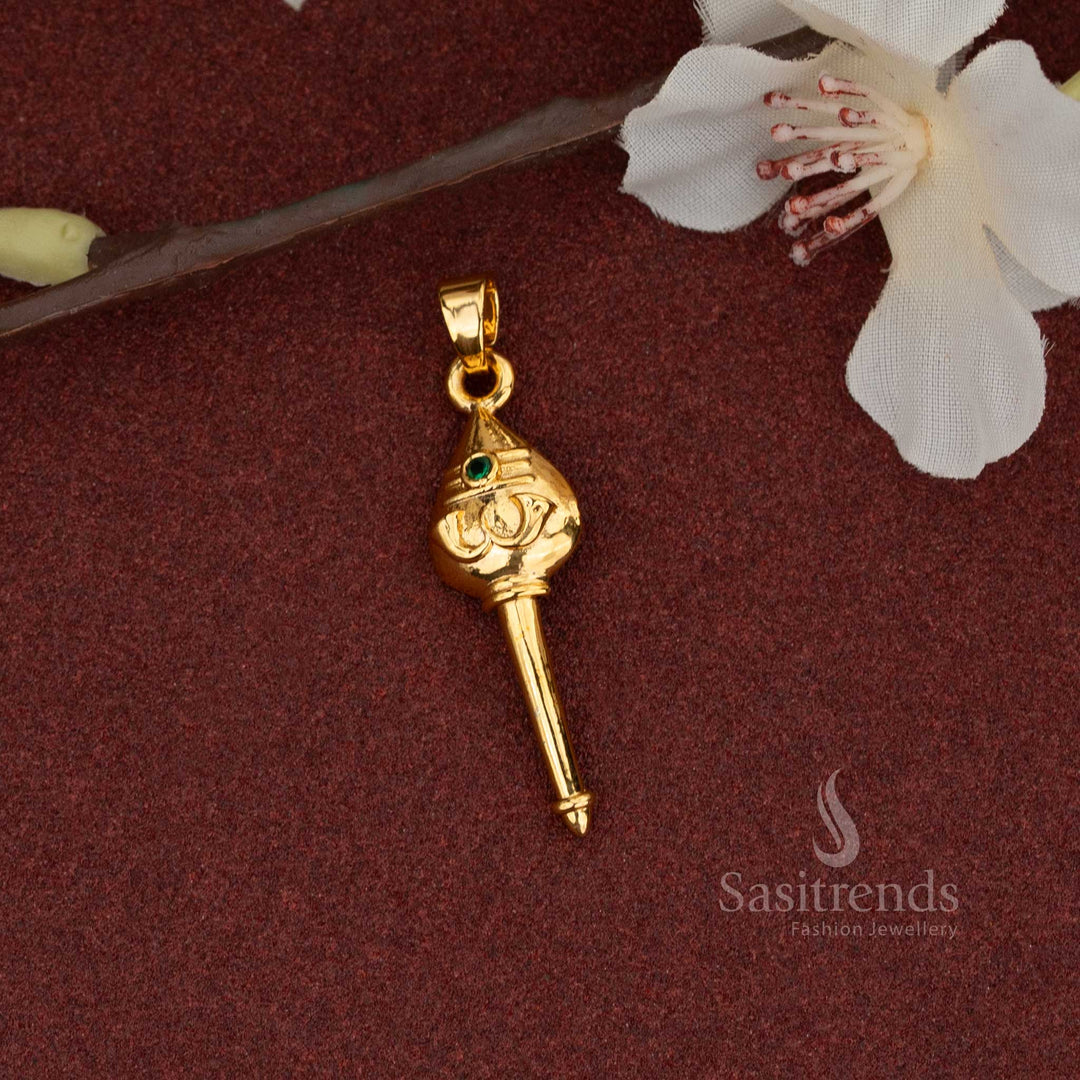 Majestic green glow guaranteed micro gold plated vel pendant featuring ornate devotional craftsmanship with shimmering AD stone detailing for divine elegance - Sasitrends

