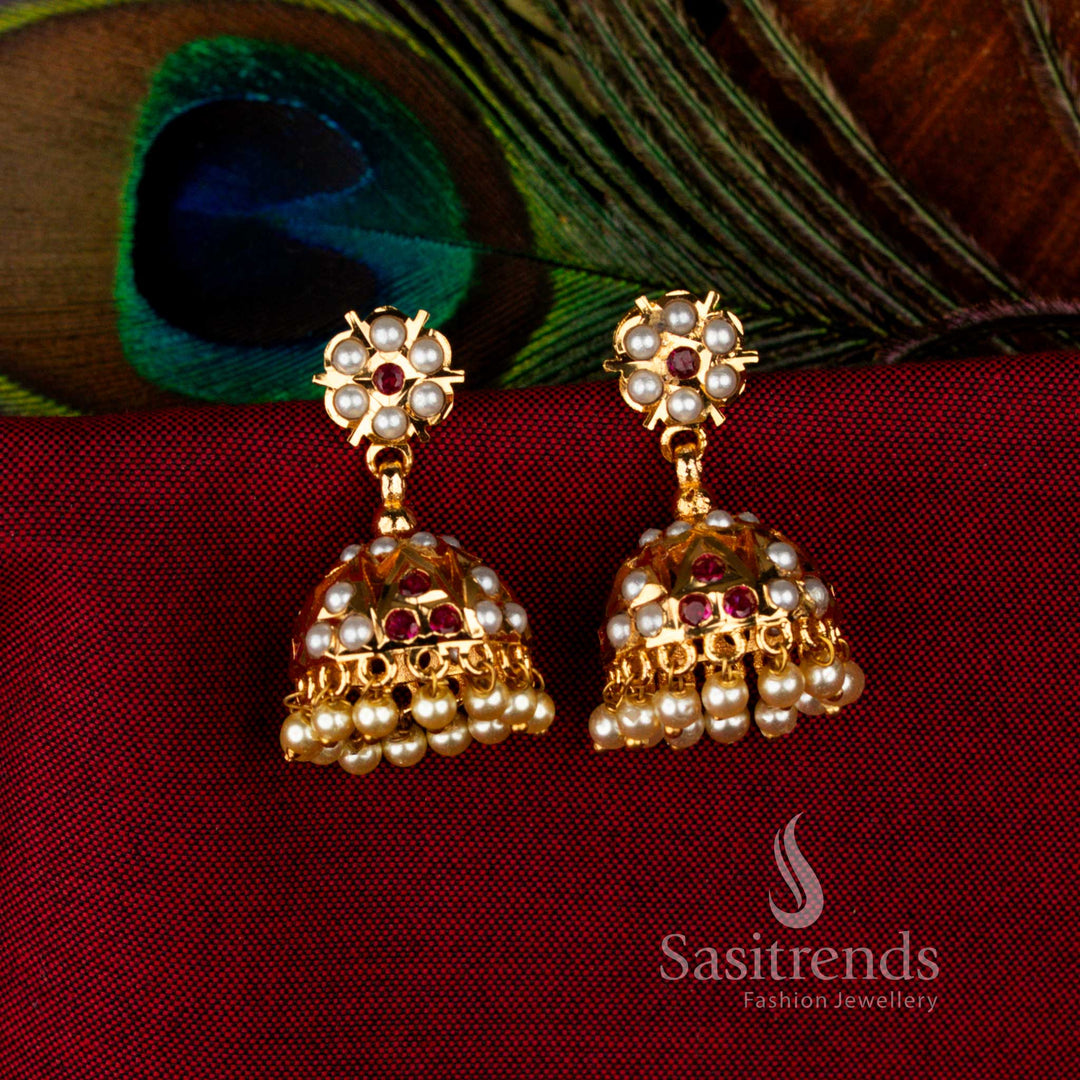 Elegant Impon Addigai Micro Gold Plated Guaranteed Temple Jhumka Earrings, perfect traditional jewellery for bridal and festive wear – Sasitrends