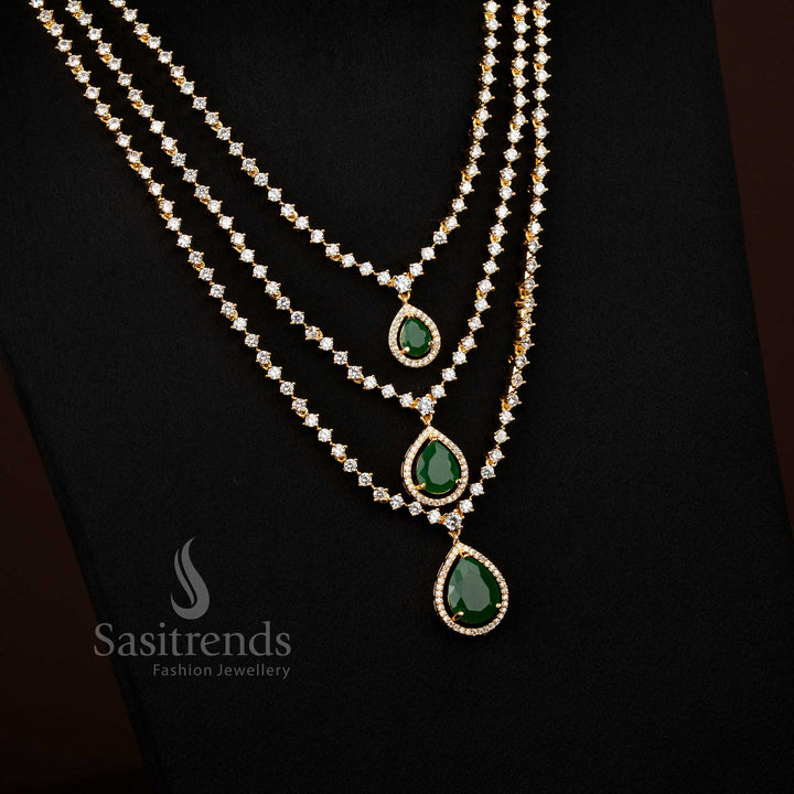 Splendid guaranteed white-green American diamond necklace jewellery set with micro gold plating and layered teardrop stones for ethnic glow – Sasitrends