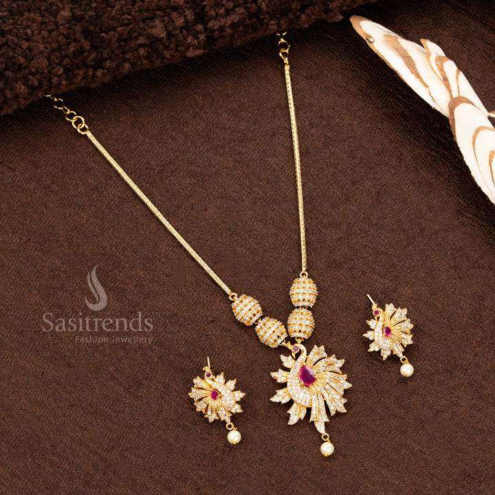 Gorgeous Trendy Traditional Matte Gold Plated Peacock Pendant Jewellery Set | Sasitrends