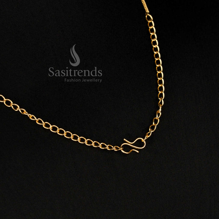 Exquisite micro gold plated Lakshmi coin necklace with stone studded frame crafted for grandeur in festive and wedding occasions - Sasitrends