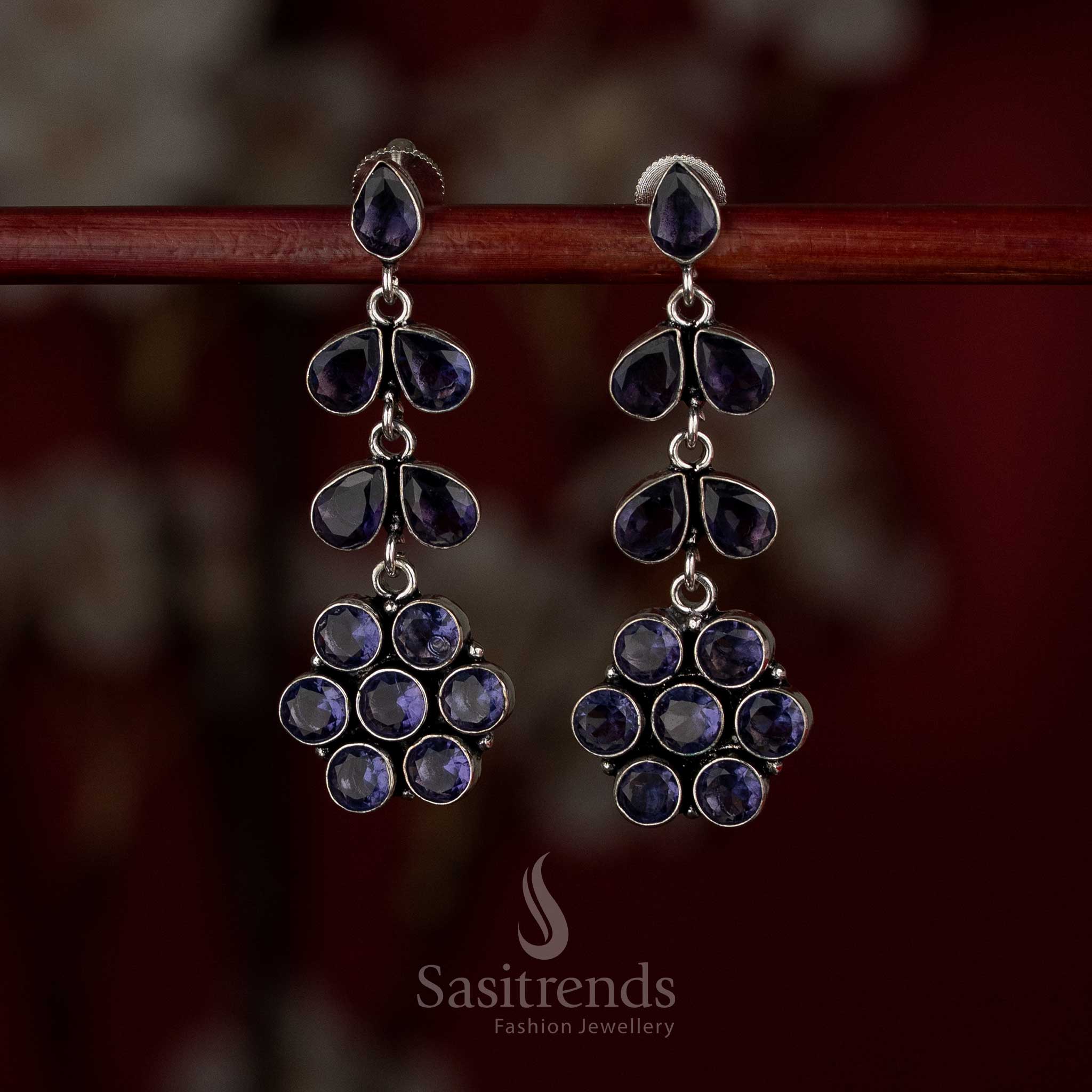 Majestic purple oxidised floral stone earrings perfect for chic daytime casuals – Sasitrends