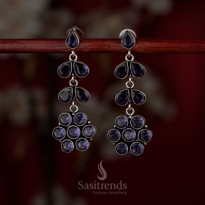 Majestic purple oxidised floral stone earrings perfect for chic daytime casuals – Sasitrends