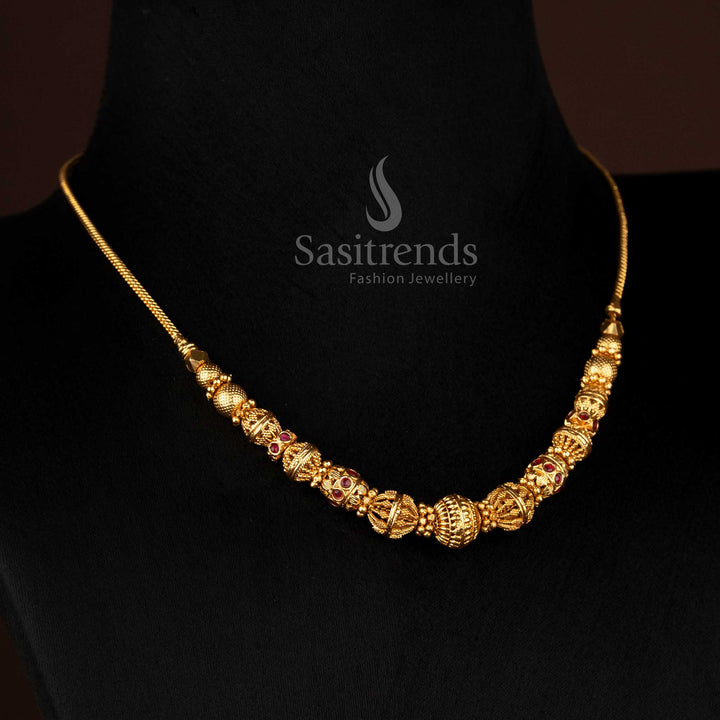 Lustrous Temple Matte Gold Plated Handcrafted Ball Chain Necklace Infused with Traditional Charm and Timeless Festive Jewellery Essence – Sasitrends