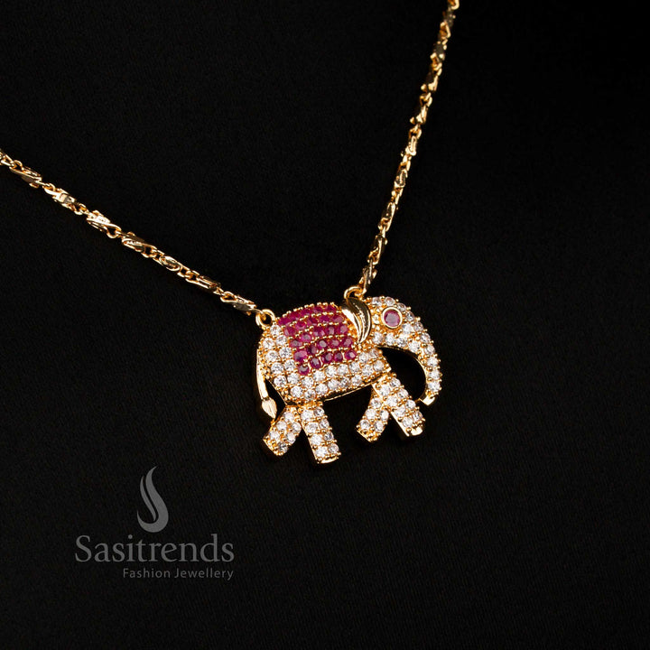 Majestic White-Ruby Guaranteed Micro Gold Plated Necklace featuring a stunning elephant AD pendant, perfect for wedding ceremonies, festive celebrations, and traditional cultural occasions – Sasitrends