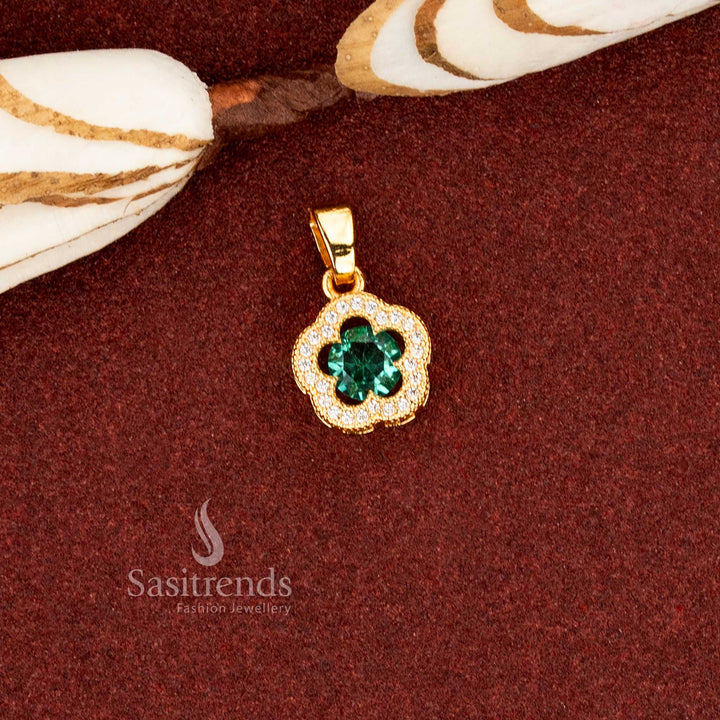 Royal emerald green micro gold plated AD scalloped cushion flower pendant for festive styling – Sasitrends