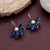 Oxidized German Silver Hook Earrings with Blue Stones - Trendy Office Wear Collection for Women