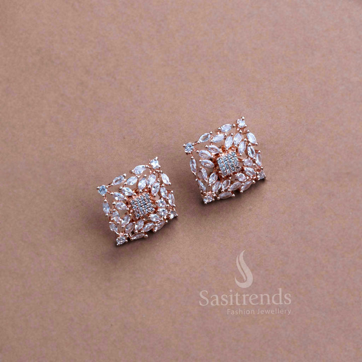 Rich Look Party Wear Earrings with Stunning Square Motif - American Diamond Stones | Sasitrends - Sasitrends