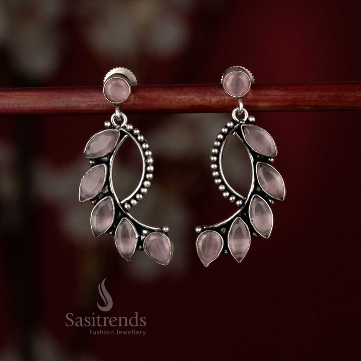 Blush pink oxidised S-curve crawler stone earrings for elegant office wear – Sasitrends