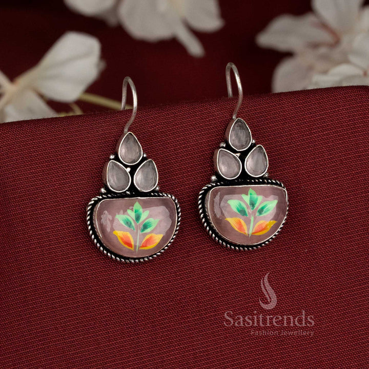 Petalrose oxidised earrings featuring pink Monalisa stone floral clusters crafted with vibrant artistic styling – Sasitrends