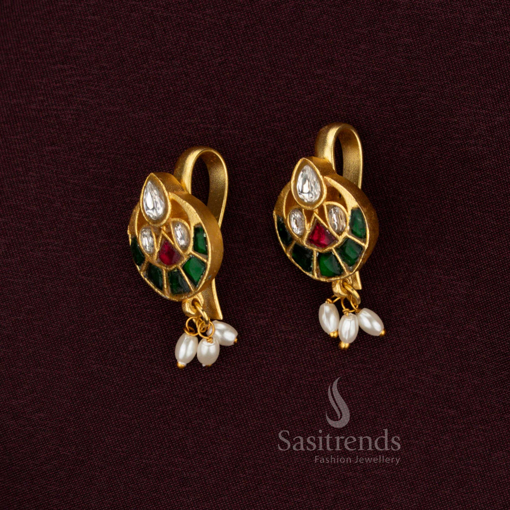 Exquisite Multi Color Jadau Bugadi Earrings In Round Geometric Design With Gold Plated Finish Kundan And Pearls By Sasitrends